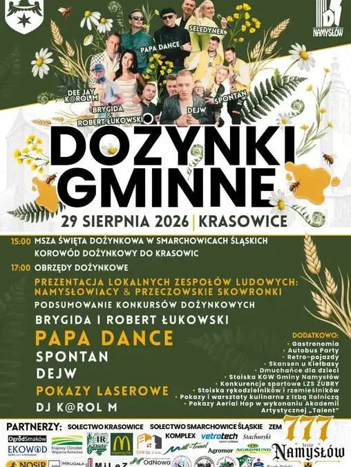Dożynki Gminne 2026 w Namysłowie – święto plonów i podziękowanie rolnikom