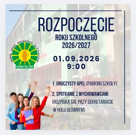 Rozpoczęcie roku szkolnego 2026/2027 w Zespole Szkół Rolniczych w Namysłowie