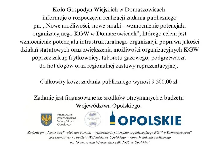 KGW w Domaszowicach z dofinansowaniem na nowy sprzęt i regionalną zastawę