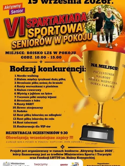 VI Spartakiada Sportowa Seniorów w Pokoju – 19 września na boisku LZS
