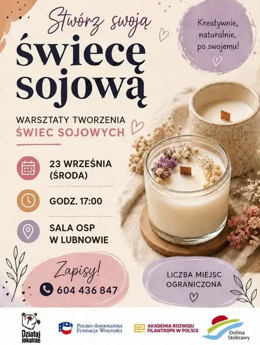 Warsztaty tworzenia świec sojowych w Lubnowie – zapisy trwają