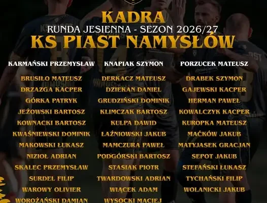 KS Piast Namysłów ogłasza kadrę na rundę jesienną sezonu 2026/27