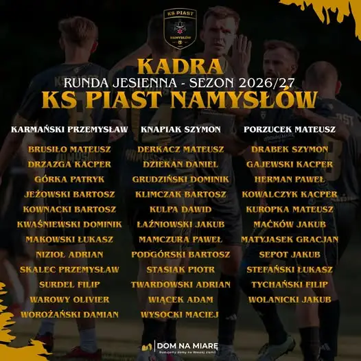 KS Piast Namysłów ogłasza kadrę na rundę jesienną sezonu 2026/27
