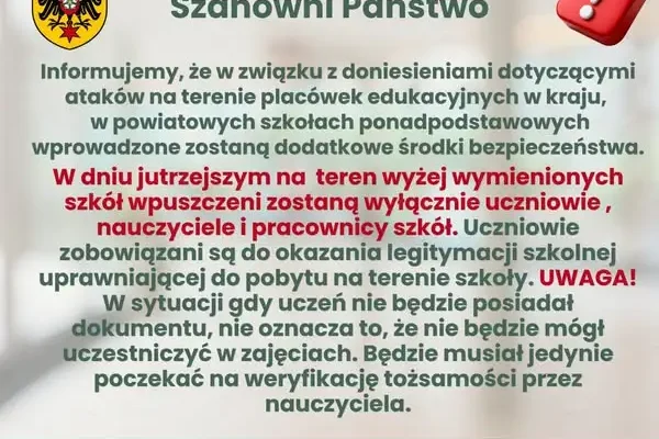 Powiat Namysłowski: prewencyjne środki bezpieczeństwa w szkołach ponadpodstawowych