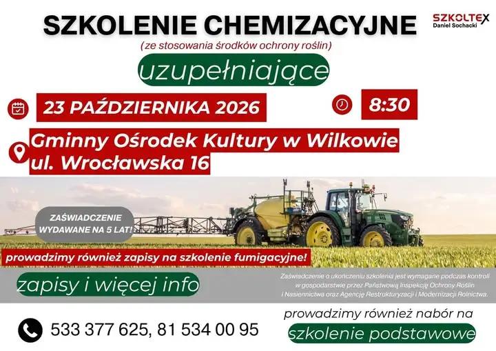Szkolenie chemizacyjne w GOK Wilków – 23 października 2026